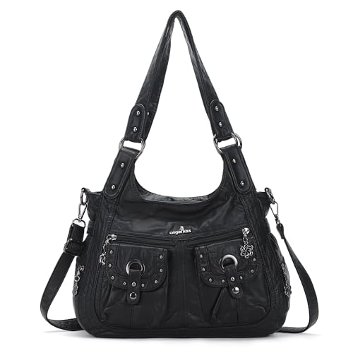 Angel Kiss Bolsas femininas Hobo moda bolsa de ombro feminina bolsas de couro espaçosas bolsa tote bolsa com alça transversal, Preto