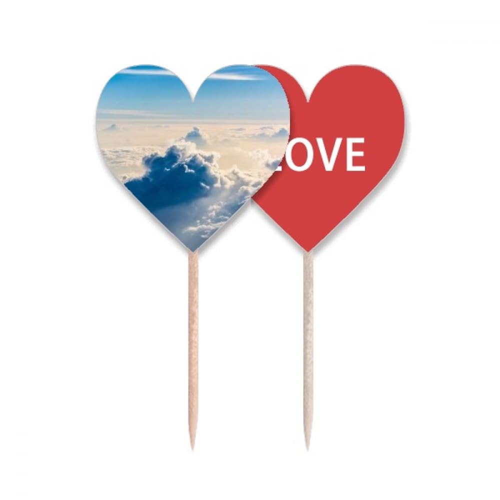 Cure-dents bleu Art Déco Sunshine Clouds avec drapeau cœur pour cupcake