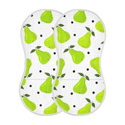 xigua Green Pears Muslin Baby Burp Cloths Set of 4, Super Soft & Absorbent Burping Rags, Cotton Burp Clothes Shower Gift for Newborn, Baby Girls and Boys2