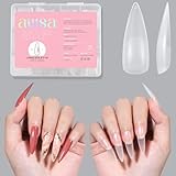 AILLSA Long Stiletto Nail Tips - Upgraded Matte Gel Full Cover Nails Tips No Filed, 240Pcs Pre-shaped Gelly Tips Acrylic Clear False Press On Soft Nail Tip for Soak Off Nail Extension 10 Sizes