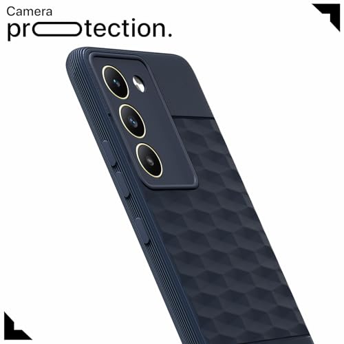 Image of Pikkme Back Cover for Vivo T3 5G / Vivo Y200e 5G Camera Protection 3D Hexa Cube Design Silicone Protective Bumper Case (Blue)
