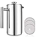 Granny's Kitchen zaparzacz do kawy French Press ze stali nierdzewnej, dzbanek 0,35 litra (2 filiżanki kawy/8 espresso), z podwójnymi ściankami, termo-praska do kawy + 3 dodatkowe filtry