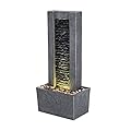 Teamson Home Demeter Waterfall Water Fountain with LED Lights and Pebble Stones for Patio Garden Backyard Decking Décor, 29.25 inch Tall, Gray