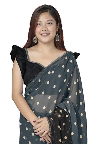 Image of MIRCHI FASHION Women Saree | Georgette Polka Dots Printed Lightweight Daily Wear Sari with Blouse
