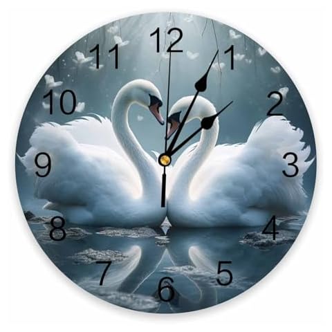 Artwork Store Wall Clock 10 Inch Silent Non-Ticking Valentine's Day Love Swan Blue Wall Clocks Battery Operated-Elegant Clock for Office,Home,Bathroom,Kitchen,Bedroom,School,Living Room Cover