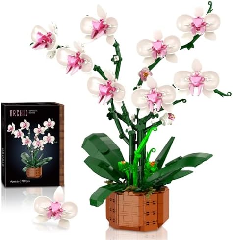 Orchid Building Blocks Set with LED Light – DIY Artificial Flower Kit for Home Decoration, for Adults and Kids 6-14,Ideal for Birthdays and Special Occasions,729-Piece