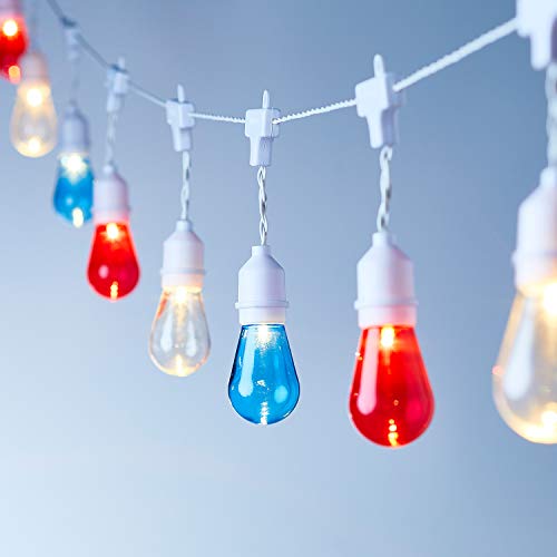 Lights4fun Guirlande lumineuse à 15 LED - Bleu/blanc/rouge - Pour décoration de jardin - Alimentation électrique