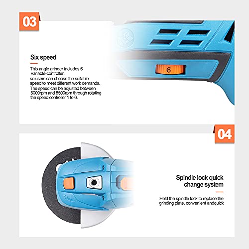 Newone 20V Angle Grinder Cordless Tool Kit, Variable Speed Cutting Tool, 5Pcs Grinder Cutting Disc/Cutting Wheel,3-Position Anti-Vibration Auxiliary Handle,4.0Ah Li-Ion Battery #TOP3