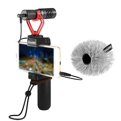 Smartphone Video Rig, Mouriv PVS1 Smartphone Video Rig with Shotgun Microphone, Grip Handle, Wrist Strap Compatible with iPhone 8 XS Max X 11 Samsung Android Smartphone Canon Nikon DSLR Cameras