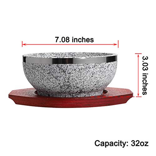 MDLUU 2 Pcs Dolsot Bibimbap Bowl, Granite Stone Bowl with Wood Base, Dolsot Pot for Korean Soup, Rice and Stew