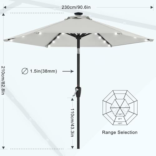 Image of MASTERCANOPY 7.5ft Patio Umbrella with Solar Lights, Light Gray