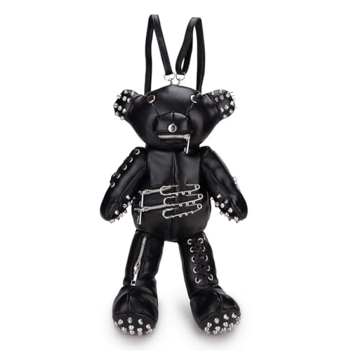Dolls Kill Tormented Teddy Backpack - Vegan Leather Bag, Spikes and Studs Black
