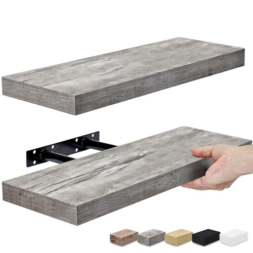 Sorbus Floating Shelves for Wall, Bathroom Shelves Wall Mounted for Kitchen, Bedroom, Bathroom Storage Over Toilet, Hanging Book Shelf for Wall Home Decor Living Room (Gray, 2 Pack)