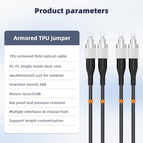 5Meters FC to FC Outdoor Armored Duplex 9/125 SMF Fiber Optic Cable Jumper Optical Patch Cord Singlemode FC-FC