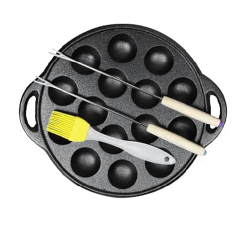 Kissmii Sartén Takoyaki de Hierro Fundido con 15 Agujeros, Pulpos, Molde para Hornear Pequeño para Bolas de Panqueques, Poffertjes Takoyaki Banh Khot