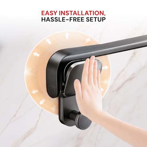 Image of MIORAH Suction Towel Holder for Bathroom - Rust - Free Powder Coated Wall Mounted Towel Rack No Drill Towel Rack Modern Bathroom Accessories Organizer Grey