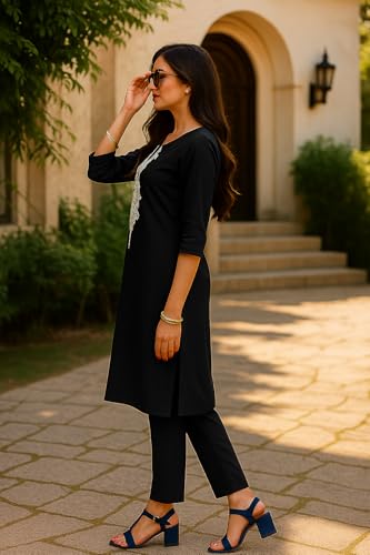 Image of SHIENZY Women's Cotton Blend Emroidered Kurta Pant Set | Ethnic Wear for Festive & Casual | Stylish Straight Fit | Elegant Indian Outfit (1662)