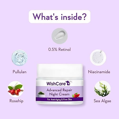 WishCare Collagen Boosting - Advance Repair Night Cream - With Retinol, Niacinamide, GrapeSeed, Sea Algae, Jojoba & Rosehip - For Anti-Aging, Skin Firming & Plumping Skin - 50 gm (WARNC50)