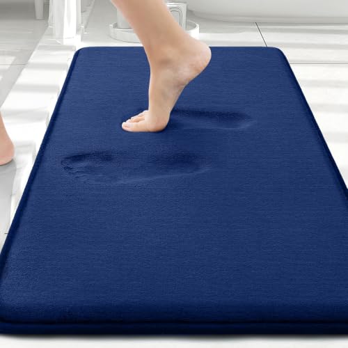Image of Smiry Memory Foam Bath Mat 30x20, Extra Soft and Absorbent Bathroom Mats, Non Slip Washable Carpet for Floor, Shower and Tub, Navy Blue