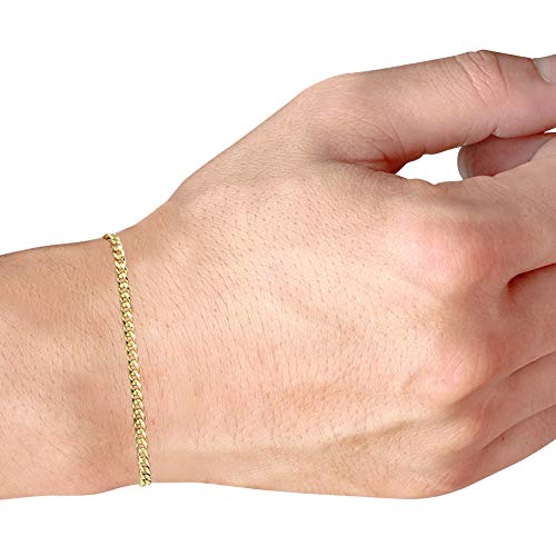 Nuragold 14K Yellow Gold 3Mm Miami Cuban Link Chain Bracelet Or Anklet, Womens Mens Lobster Clasp 7" 7.5" 8" 8.5" 9" - Real Gold Jewelry #TOP3