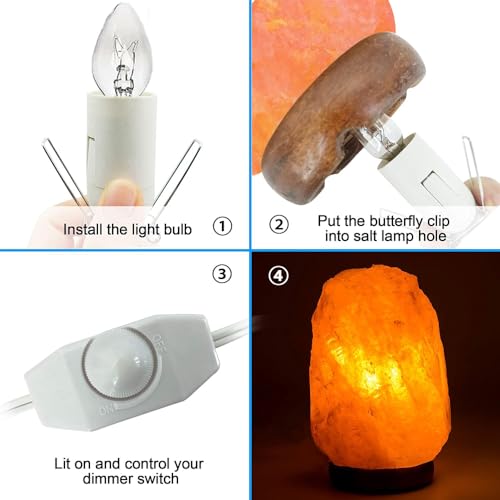 Image of Salt Lamp Cord,Salt Lamp Cord and Base Assembly & Clip for All Himalayan Crystal Salt Lamps -8 Free 15W E12 Base Bulbs for Salt Lamp (White-2P)