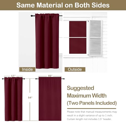 Image of Christmas Burgundy Blackout Curtains for Bedroom 63 Inch Length 2 Panels Set, Nursery Thermal Insulated Energy Saving Rod Pocket Window Treatment Curtains Blackout Drapes, 2x40Wx54L Inches