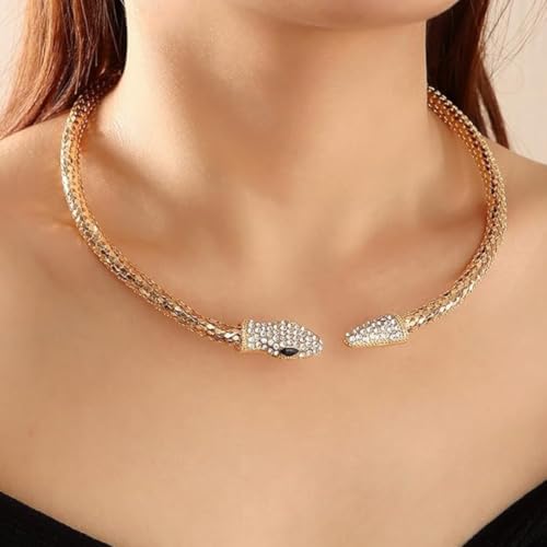 Image of Gold Plated Snake Chain Necklace for Women | Stylish Serpent Design Choker | Trendy Adjustable Fashion Jewelry Gift