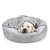 JOEJOY Small Dog Bed Cat Bed with Hooded Blanket, Cozy Cuddler Luxury Puppy Pet Bed, Donut Round Calming Anti-Anxiety Dog Burrow Cave Bed – Anti-Slip Bottom and Machine Washable 23 inch