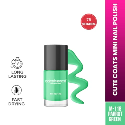 Image of Coloressence Cute Coats Long Lasting Nail Paint | Chip Resistant | Quick Dry | One Swipe Application | Toxin Free|Parrot Green -6ml