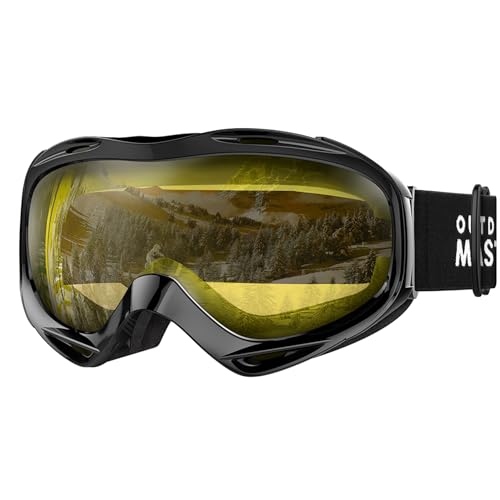 OutdoorMaster OTG Ski Goggles - Over Glasses Ski/Snowboard Goggles for Men, Women & Youth - 100% UV Protection (Black Frame + VLT 84% Yellow Lens)