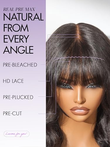 Image of LUVME HAIR 7x6 HD Lace All-Day Comfort Wig with Bangs 200% Density Hair PartingMax Lace Wigs Loose Body Wave Lace Front Wigs Human Hair Pre Cut Plucked Lace Frontal Glueless 16 Inches
