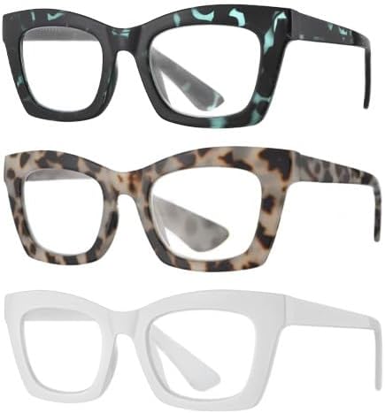 Bullabulling - Paquete de 3 lentes de lectura, diseño cuadrado con bisagras de resorte, estilo Oprah, con bloqueo de luz azul, para mujeres y hombres