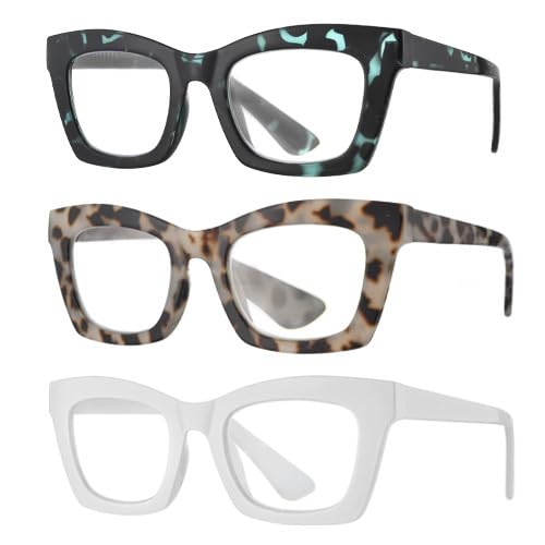 Image of 3 pack style Spring hinge Readers Blue Light Blocking Computer Square Reading Glasses for Women Men