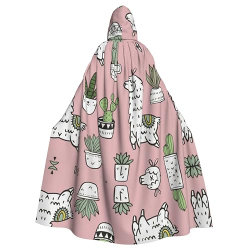 LIXLZH Alpaca and Cactus Print Hooded Cloak Universal Adult Cape Witch Costume Halloween Costumes Carnival Cloak