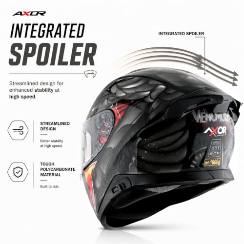 Image of Axor Apex Venomous ISI ECE DOT Certified Full Face Dual Visor Helmet for Men and Women with Pinlock Fitted Outer Clear Visor and Inner Smoke Sun Visor Black Grey(L)