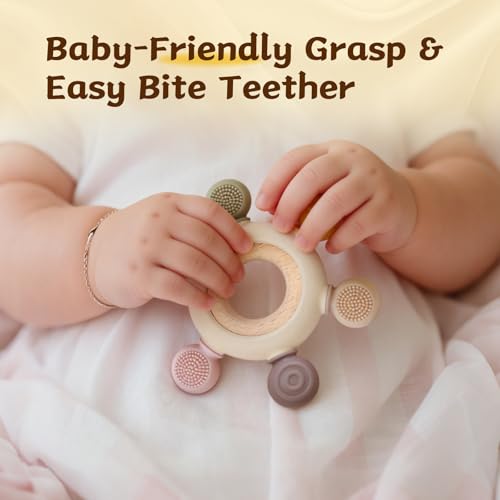 Image of 3 Packs Teether Rings for 0-6 6-12 Months Babies, Teething Toys with Pacifier Clip Holder, Baby Chew Toys for Sucking Needs, Baby Essentials
