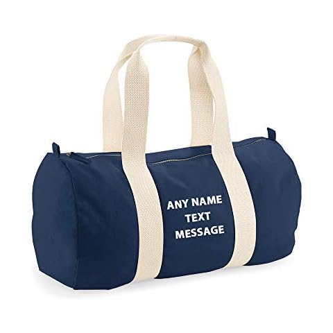 Getagift Personalised With Any Name Text Message Unisex Barrel Bag Holdall Zip Sports Bag Duffle Bag Weekend Travel Bag Gym Bag Training Handbag Fathers day Yoga Bag for Men and Women. (French Navy) Cover