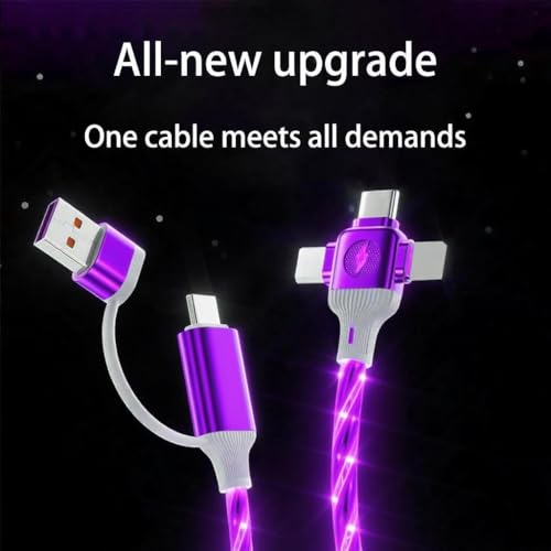 Image of 6 Combinations Multi Ports USB Charger USB A /USBC to Micro USB /Type C PD Fast Charging Cord Light Up LED Starry Current to be a Night Light Compatible with Most of devices-39 inches Purple