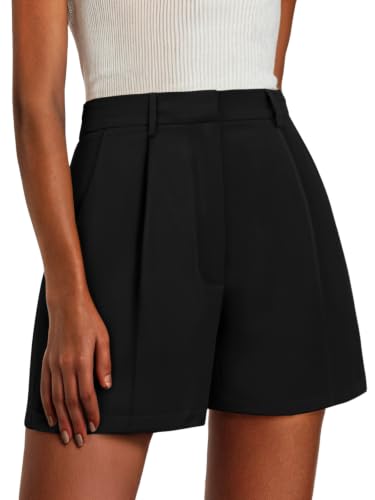 Feiersi Womens Shorts Dressy Casual Elastic Waisted Tailored Work Shorts with Pockets(Black,Small)