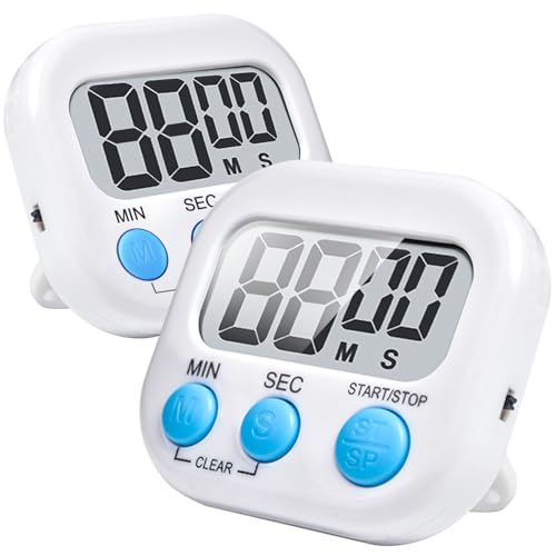 Kitchen Timer,2 Piece Multi-Function Electronic Timer,H HOME-MART Magnetic Digital Timers Big LCD Display The Loud/Silent Switch Countdown Timer (White(2 Pack))