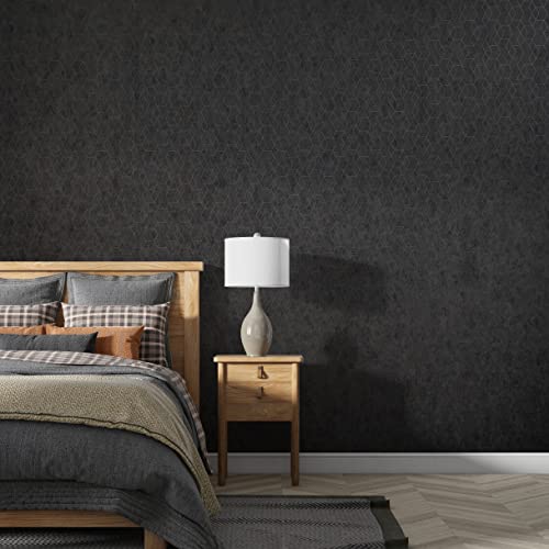 Semi-Gloss Sheen Dark Grey Wallpaper Copper Lines Non-Pasted Wall Paper Hexagonal Geometric Pattern Home Restaurant Bar Wall Decoration 20.8 In X 32.8 Ft=57 Sq.ft(Double Roll) 1 #TOP3