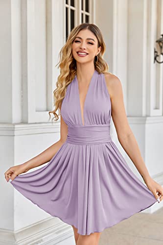 Image of Heysolo Women's Halter Deep V Neck Mini Dress Summer Backless Sleeveless Sexy Party Club Cocktail Dresses