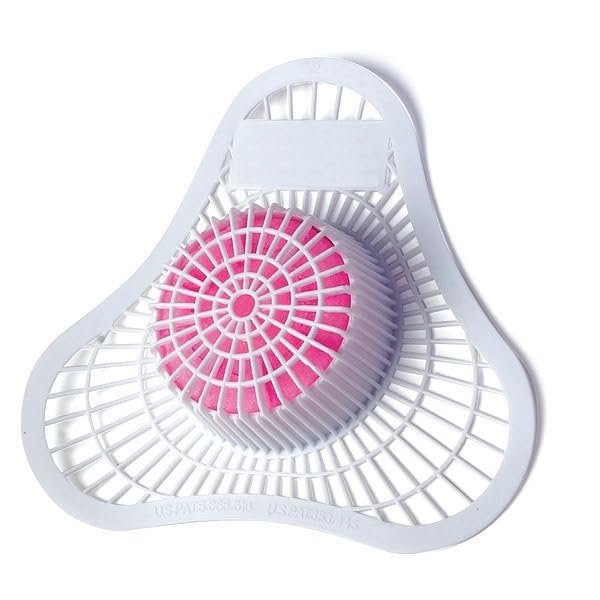 Urinal Screen with Block, Non-Para, Triangular, 3 oz Container Size, Pink, Cherry, 12 PK, Mfr: 01901-A