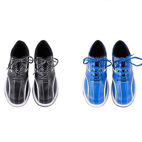 DHAEY Mens Bowling Shoe Leather Wear-Resistant Breathable Lightweight Bowling Sport Shoes Youth Athletic Fitness Shoes Lace Up Bowling Shoes (Color : Black, Size : 12.5 Women/11 Men)4