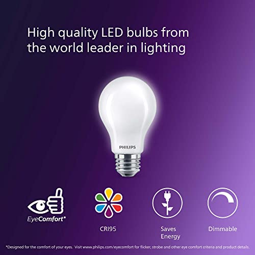 PHILIPS LED 60W A19 4-Pack Ultra Definition Daylight (5000K) 800 Lumen (8W = 60W) Dimmable Frosted Flicker-Free Light Bulbs