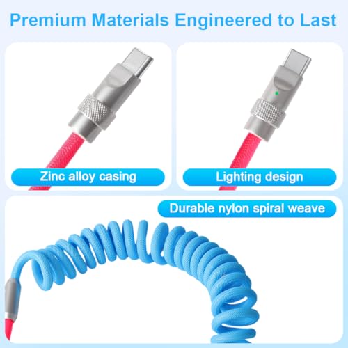 Image of Verilux PD 66W Type C Cable Fast Charging with Spring, 5.9Ft C Type Charger Cable with 480Mbps Data Transmission, No Tangle Retractable Type C Cable for iPhone 17 /17 Plus /17 Pro /16 /15, Galaxy S25 /S24