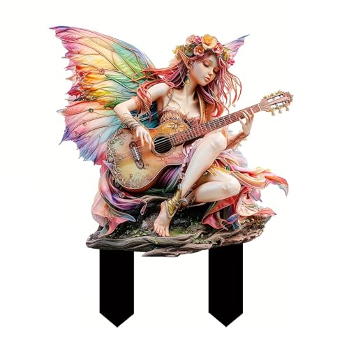 HGMZUOAI Fairy Garden Decor, Bohemian Style Elf Fairy, Fairy Garden Music Show, Acrylic 2D Fairy Stake, Pot Plants Garden Yard Lawn Outdoor Garden Fairy Statue Ornaments, Fairy Garden Accessories (C)
