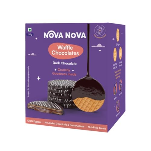 Image of Nova Nova Dark Waffle Chocolates - Box of 6 - Vegetarian, 100% Eggless | No Added Preservatives (120g)