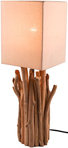 Guru-Shop Lampe à Poser Kukuma,bois Flotté, Coton, en Bali Fait à la Main en Matériau Naturel - Modèle Kukuma, Duboisflotté, 50x17x17 cm, Natureelights, Lampes de Table en Matériau Naturel