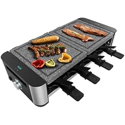Sartenes Allstone Cecotec Raclette Cheese&Grill 16000 Inox Allstone. 1400 W, 8 Personas, Placa de piedra natural antiadherente, Superficie 40 x 22 cm, 8 Sartenes, Termostato regulable, Apto lavavajillas